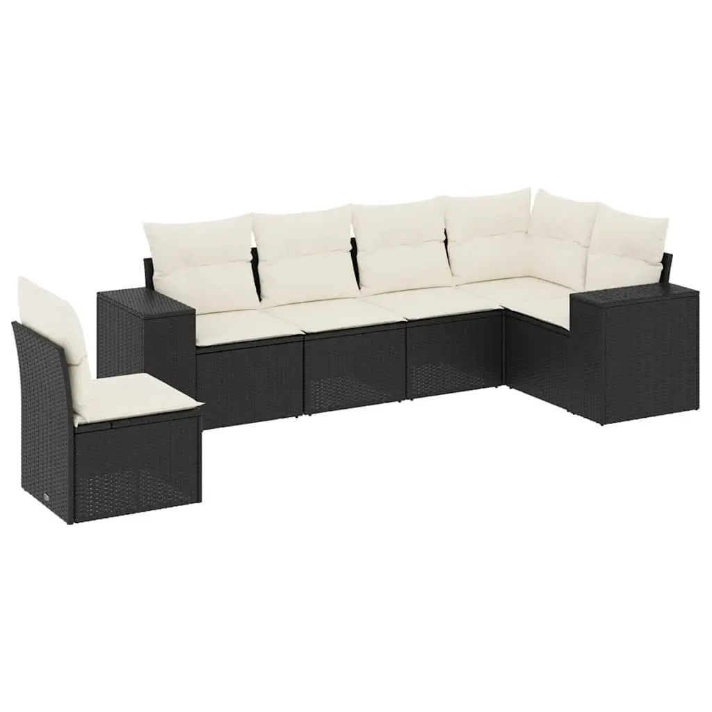 6 Piece Garden Sofa Set PE Rattan Modular Outdoor Furniture Black with Cushions
