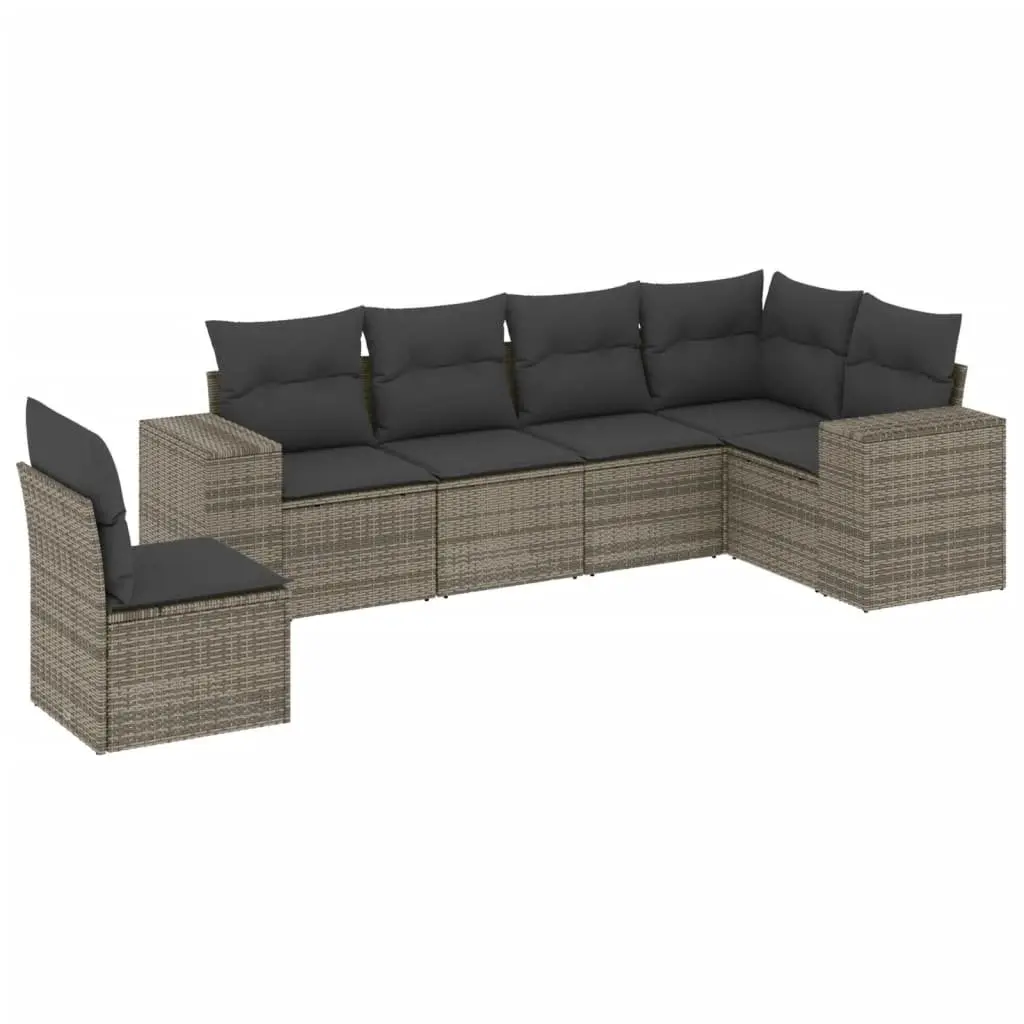 Modular Garden Furniture Set 6 Piece Grey PE Rattan Outdoor Sofa with Storage and Removable Cushion Covers