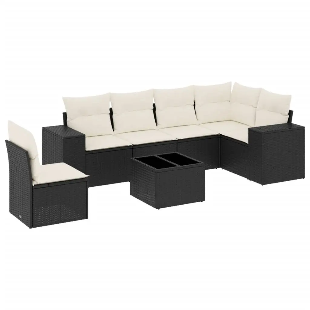 Garden Sofa Set PE Rattan 7 Piece Black Outdoor Furniture Patio Lounge