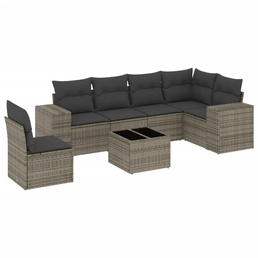 Modular Patio Sofa Set Grey Poly Rattan 7 Piece Outdoor Furniture