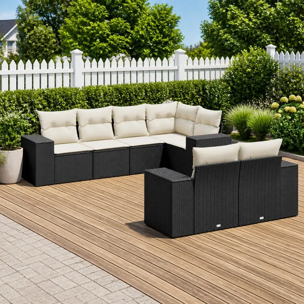 Garden Sofa Set PE Rattan 7 Piece Modular Outdoor Furniture Black