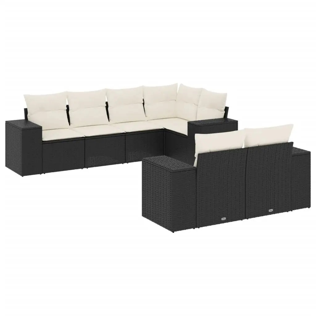 Garden Sofa Set PE Rattan 7 Piece Modular Outdoor Furniture Black