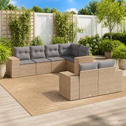 7 Piece Garden Sofa Set Beige Poly Rattan Outdoor Furniture Patio Lounge with
