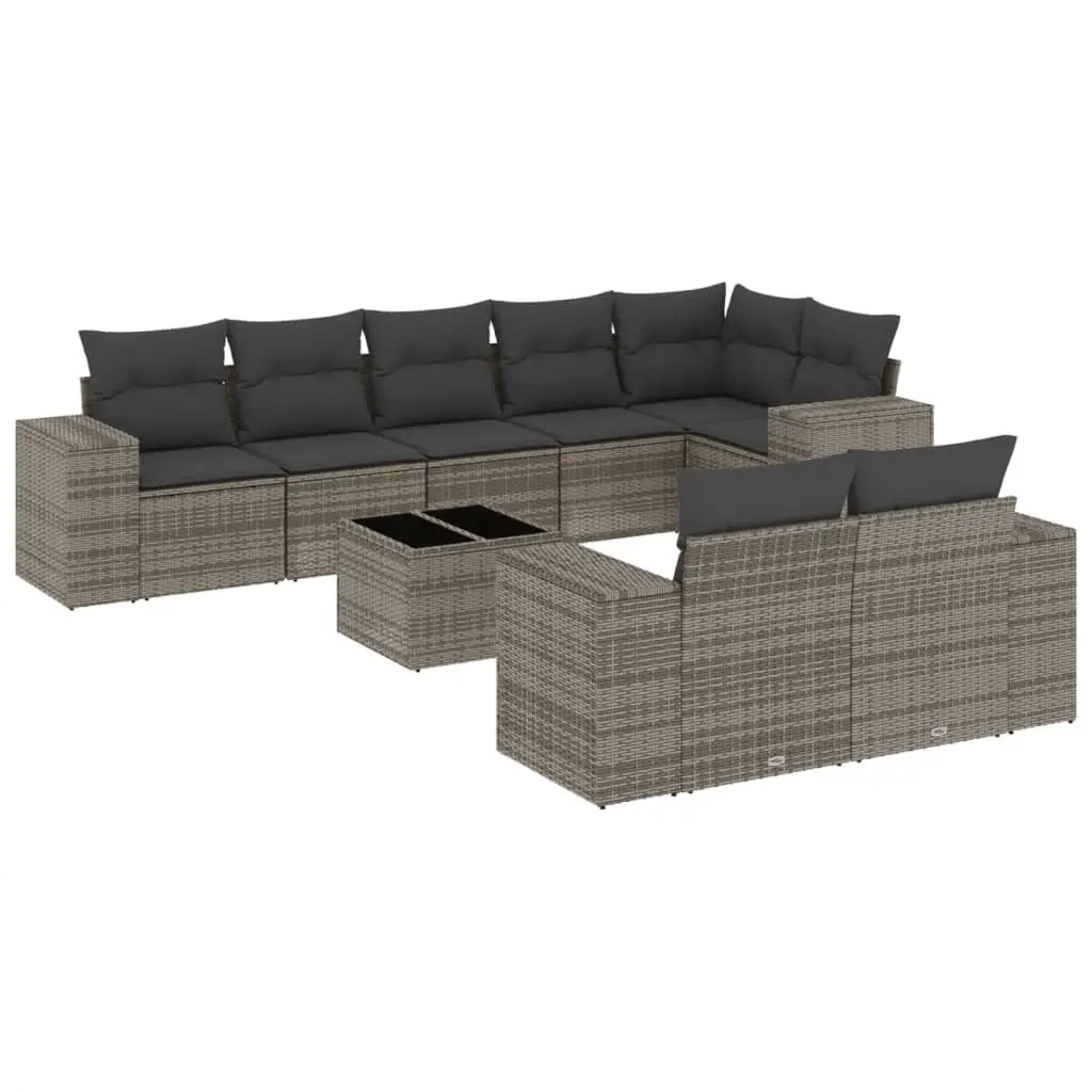 Garden Sofa Set Grey PE Rattan 9 Piece Modular Outdoor Furniture