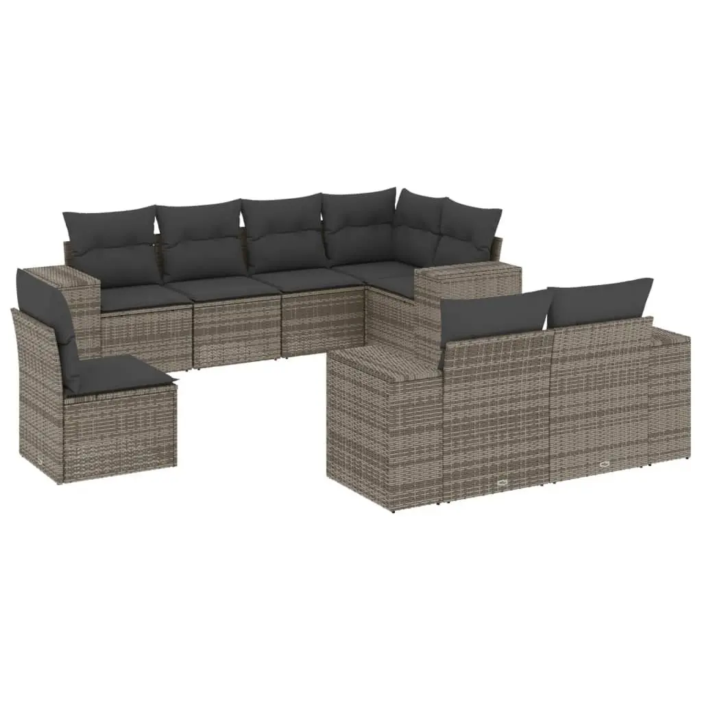 8 Piece Modular Patio Sofa Set Grey PE Rattan Outdoor Furniture Seating