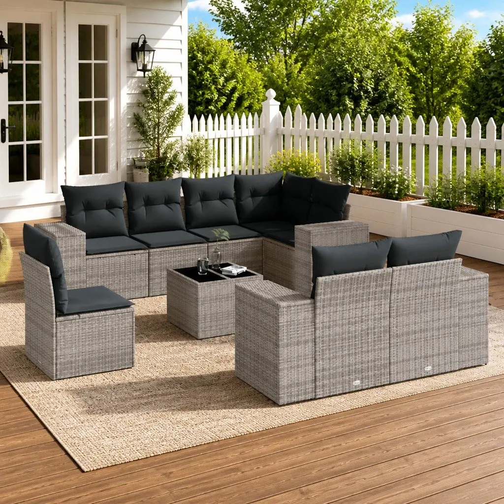 Garden Sofa Set Poly Rattan 9 Piece Outdoor Furniture Grey Patio Lounge