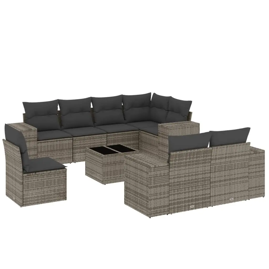 Garden Sofa Set Poly Rattan 9 Piece Outdoor Furniture Grey Patio Lounge