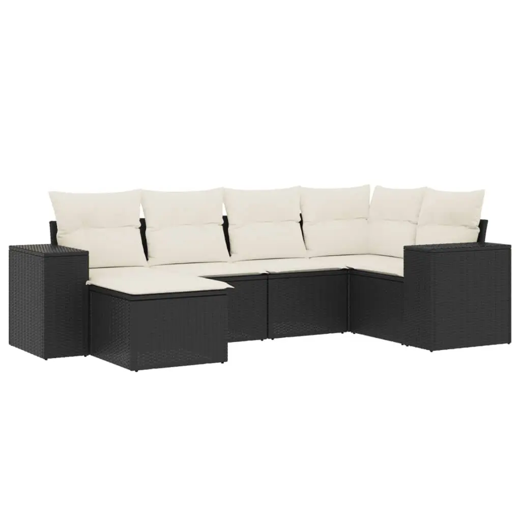 6 Piece Modular Garden Sofa Set Black PE Rattan with Cushions for Outdoor Furniture