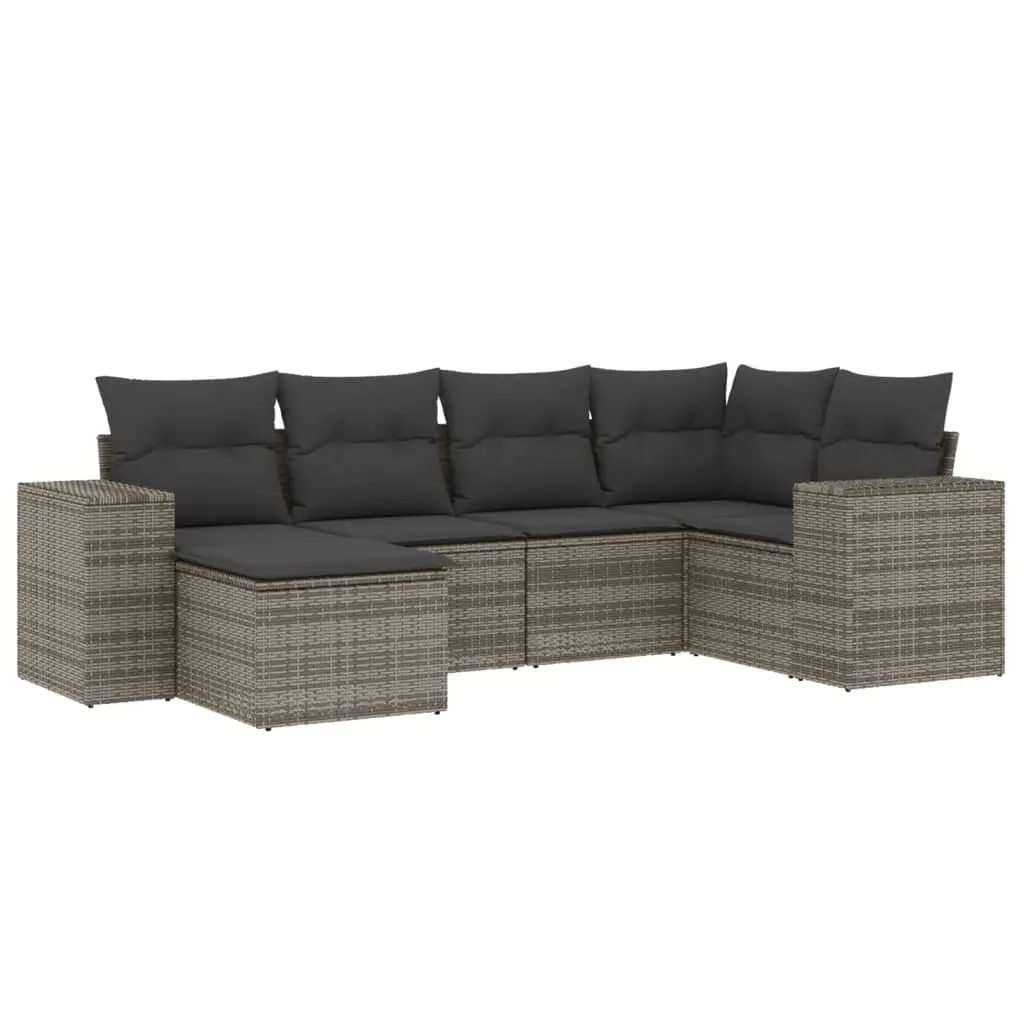 Outdoor Furniture Set 6 Piece Modular Grey PE Rattan Sofa with Storage Cushions