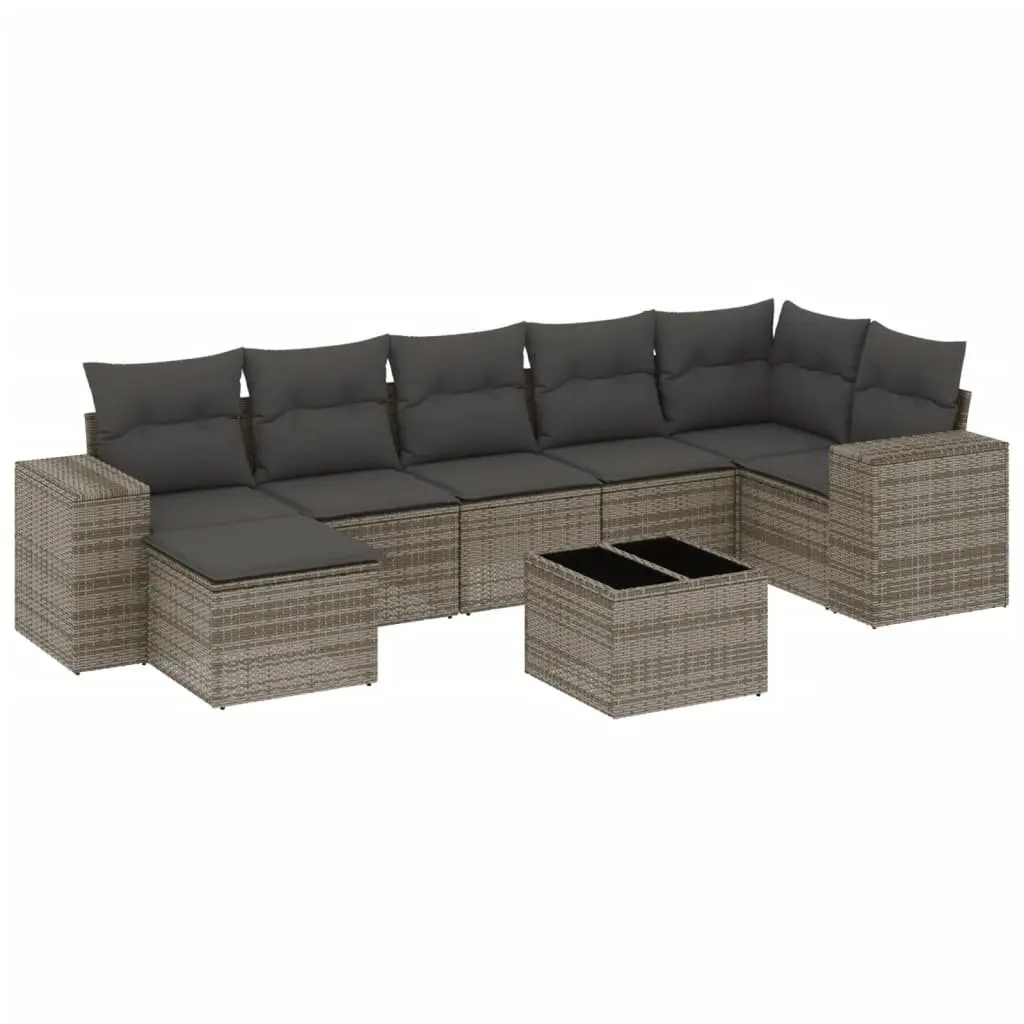 Garden Sofa Set PE Rattan 8 Piece Outdoor Furniture Patio Grey with Cushions