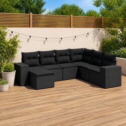 7 Piece Black Rattan Sofa Set for Outdoors