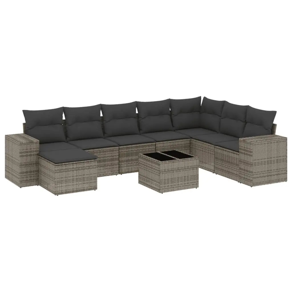 Garden Sofa Set 9 Piece Modular PE Rattan Outdoor Furniture Grey with Cushions