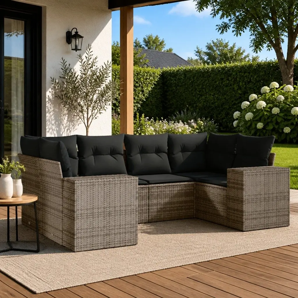Garden Sofa Set 6 Piece Grey PE Rattan Outdoor Furniture Patio Lounge