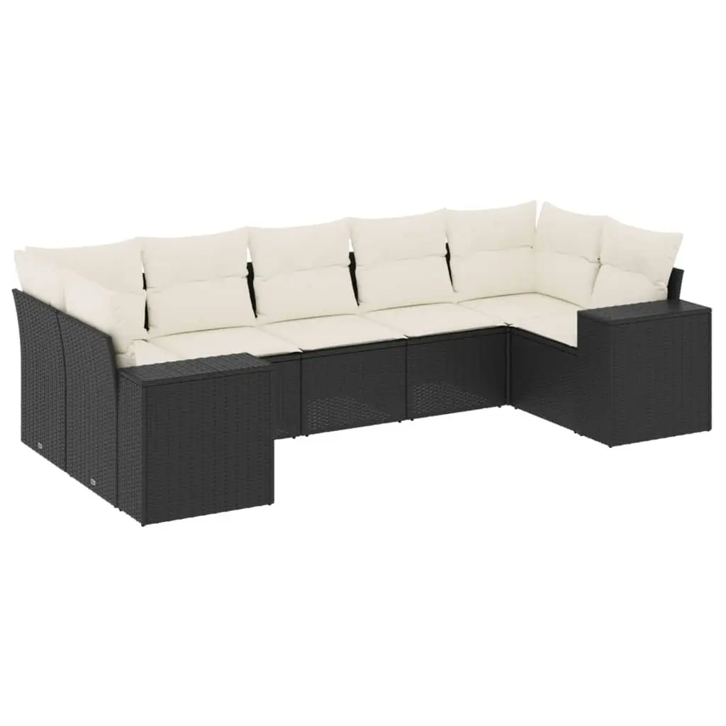 7 Piece Garden Sofa Set PE Rattan Outdoor Patio Furniture Black with Cushions