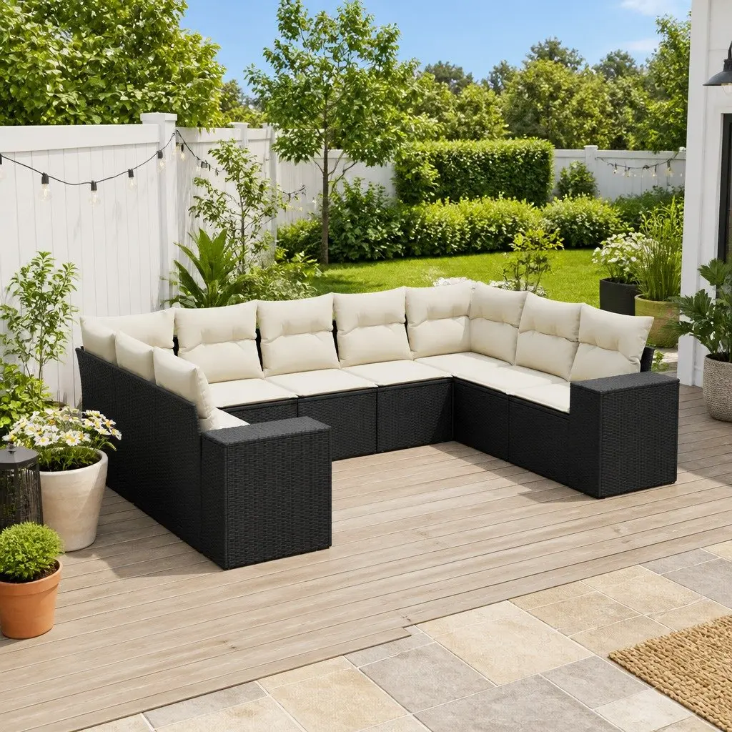 Garden Sofa Set 9 Piece Modular PE Rattan Outdoor Furniture Black