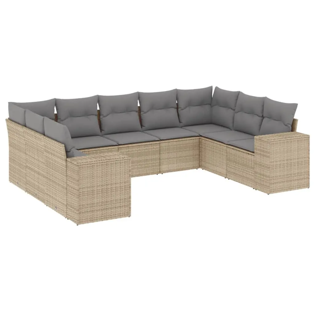 Outdoor Garden Sofa Set 9 Piece Beige Poly Rattan Patio Furniture Modular Design
