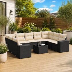 10-Piece Modular Black Patio Sofa Set