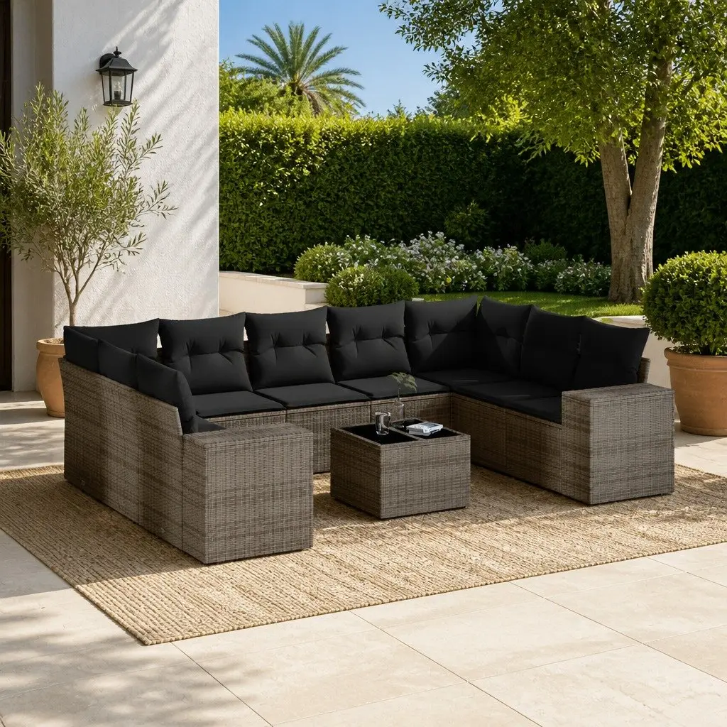 Garden Sofa Set PE Rattan 10 Piece Grey Outdoor Furniture
