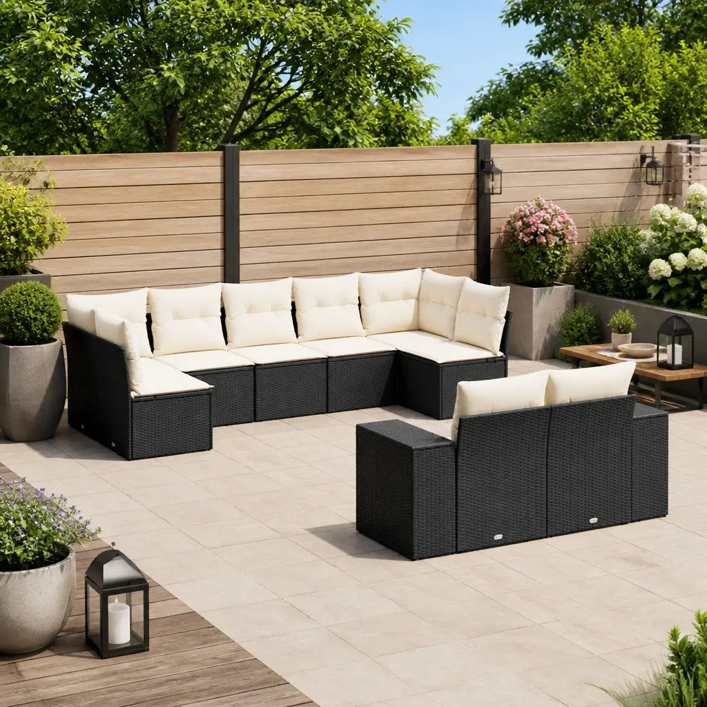 Garden Sofa Set 9 Piece Outdoor Furniture Patio Black Poly Rattan Modular