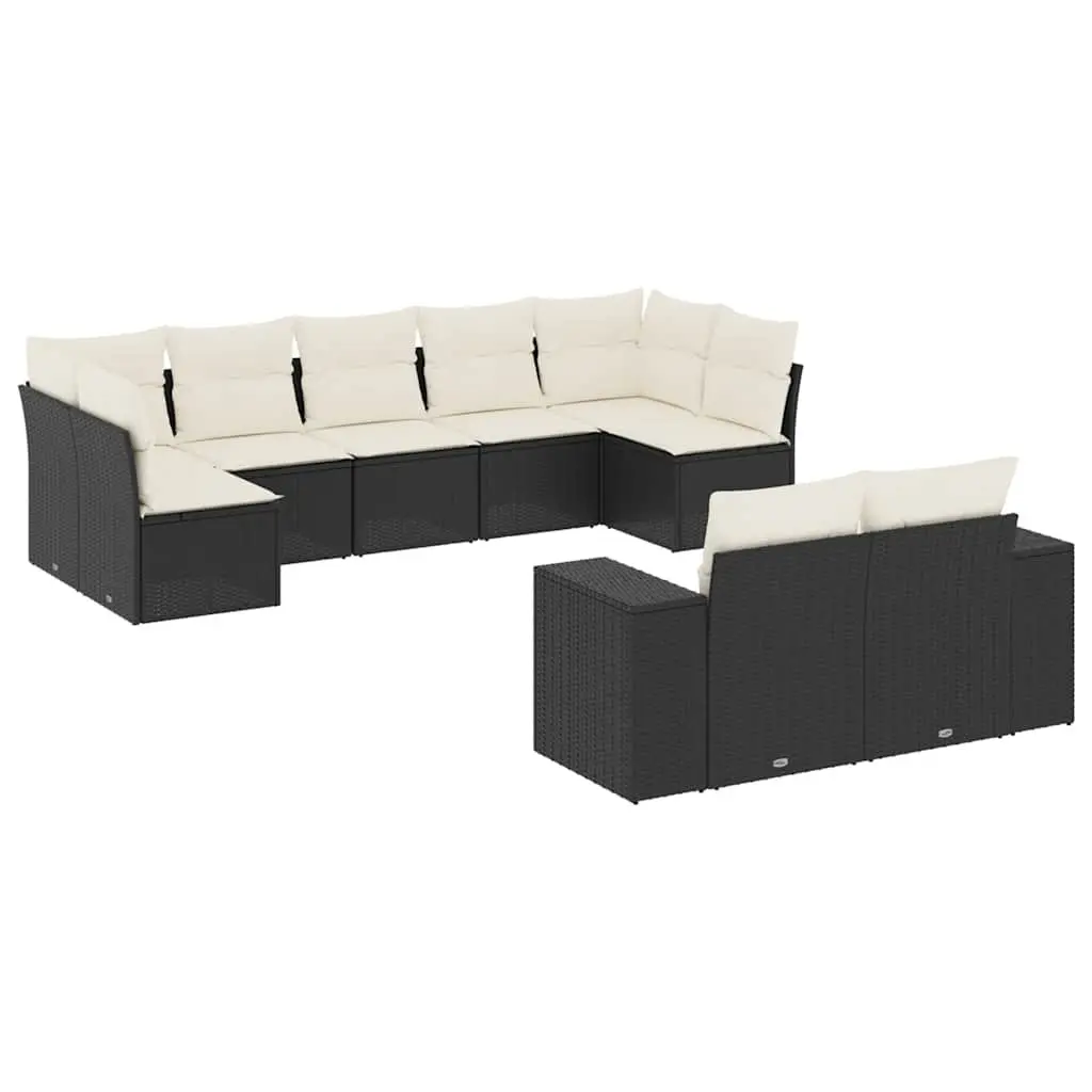 Garden Sofa Set 9 Piece Outdoor Furniture Patio Black Poly Rattan Modular