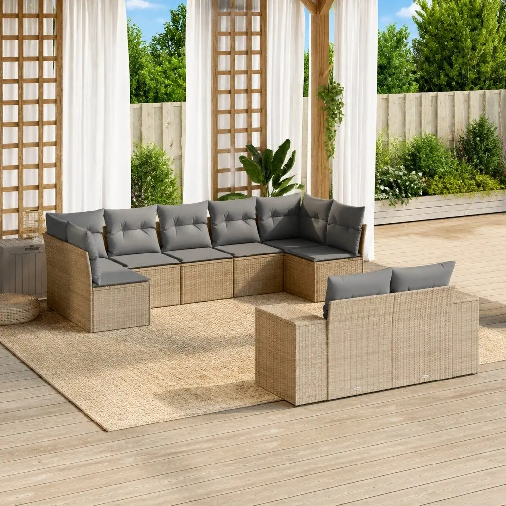Garden Sofa Set PE Rattan 9 Piece Outdoor Furniture Sectional Beige