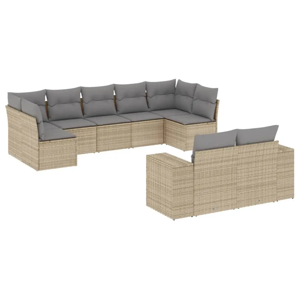 Garden Sofa Set PE Rattan 9 Piece Outdoor Furniture Sectional Beige