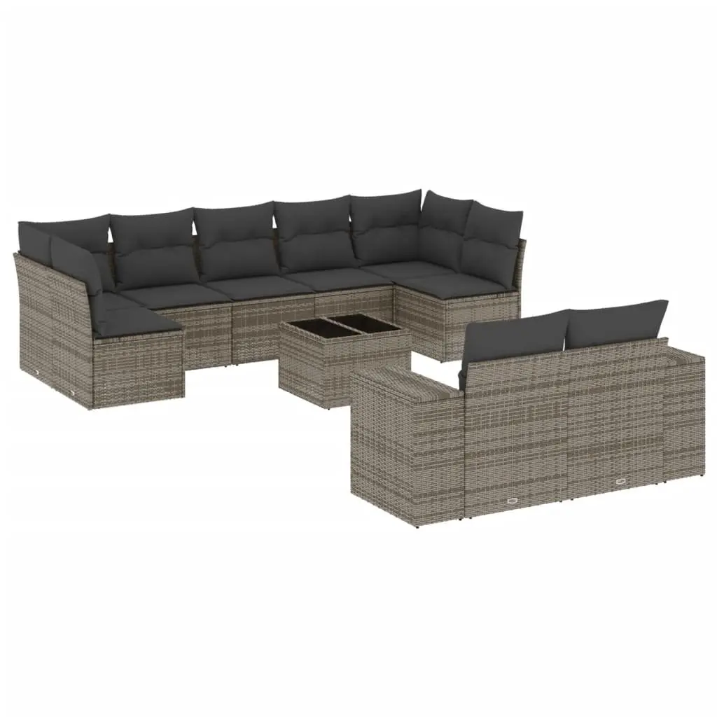 Garden Sofa Set 10 Piece Outdoor Furniture Poly Rattan Grey Patio Lounge with