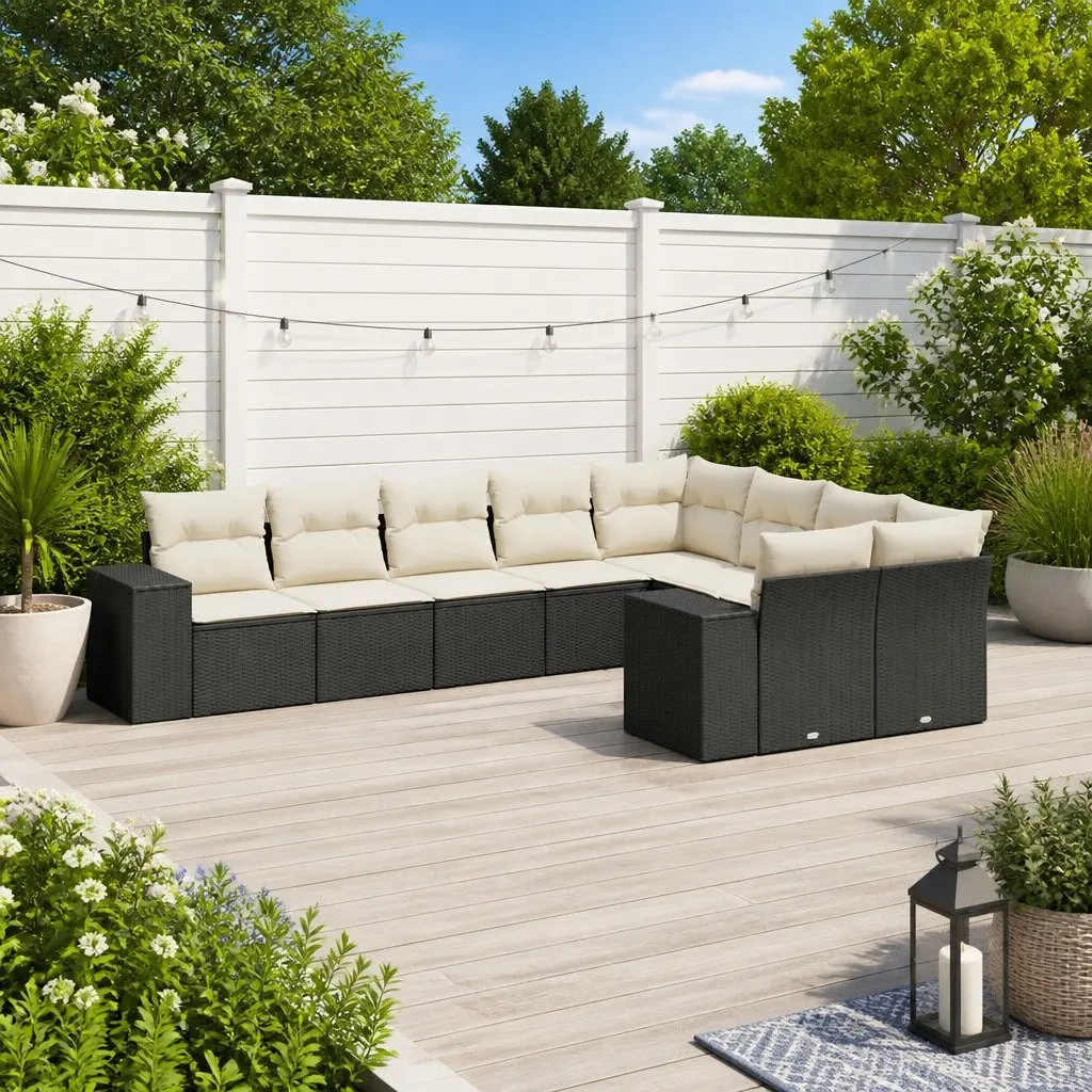Garden Sofa Set Modular PE Rattan 9 Piece Outdoor Patio Furniture Black