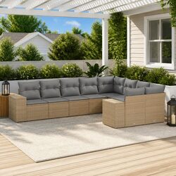 Practical 9-Piece Garden Sofa Set - Beige Rattan