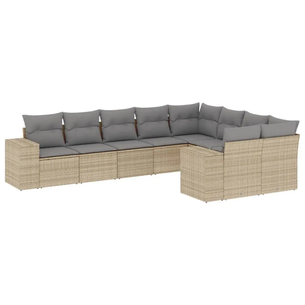 Garden Sofa Set 9 Piece Outdoor Furniture Beige Rattan Modular Patio Seating
