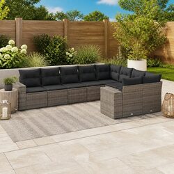 Garden Sofa Set 9 Piece Outdoor Patio Furniture Grey Poly Rattan Modular Seating
