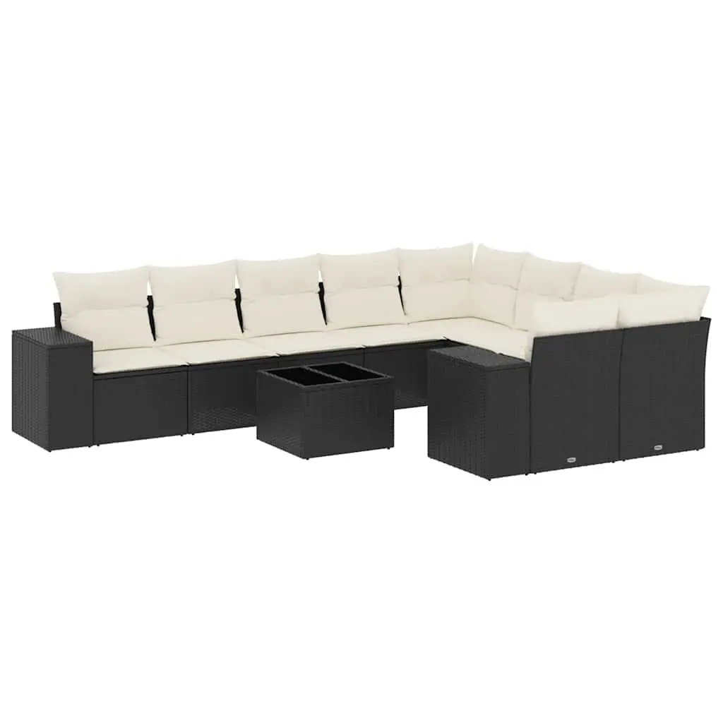 Garden Sofa Set 10 Piece Outdoor Furniture Black Poly Rattan Modular Patio