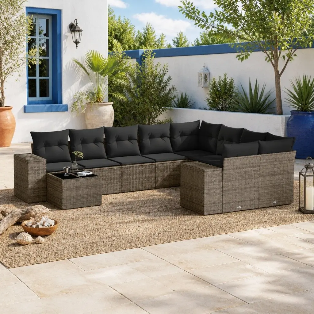 Garden Sofa Set 10 Piece Modular Grey PE Rattan with Cushions