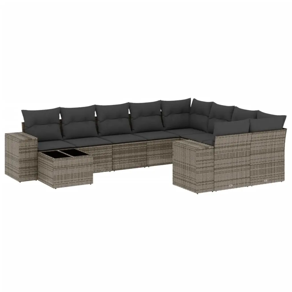 Garden Sofa Set 10 Piece Modular Grey PE Rattan with Cushions