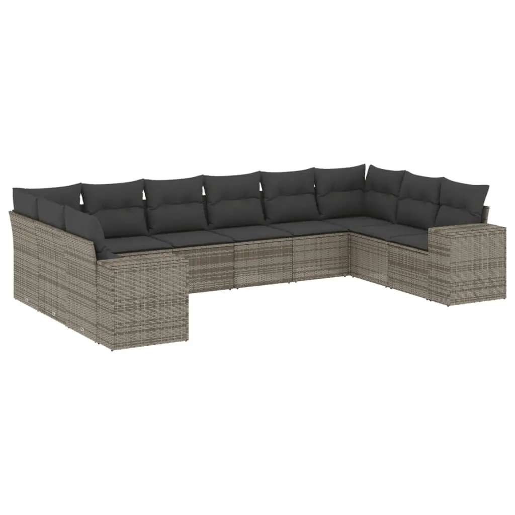 10 Piece Outdoor Furniture Set Modular Grey PE Rattan Garden Sofa with Storage Compartment and Removable Cushion Covers