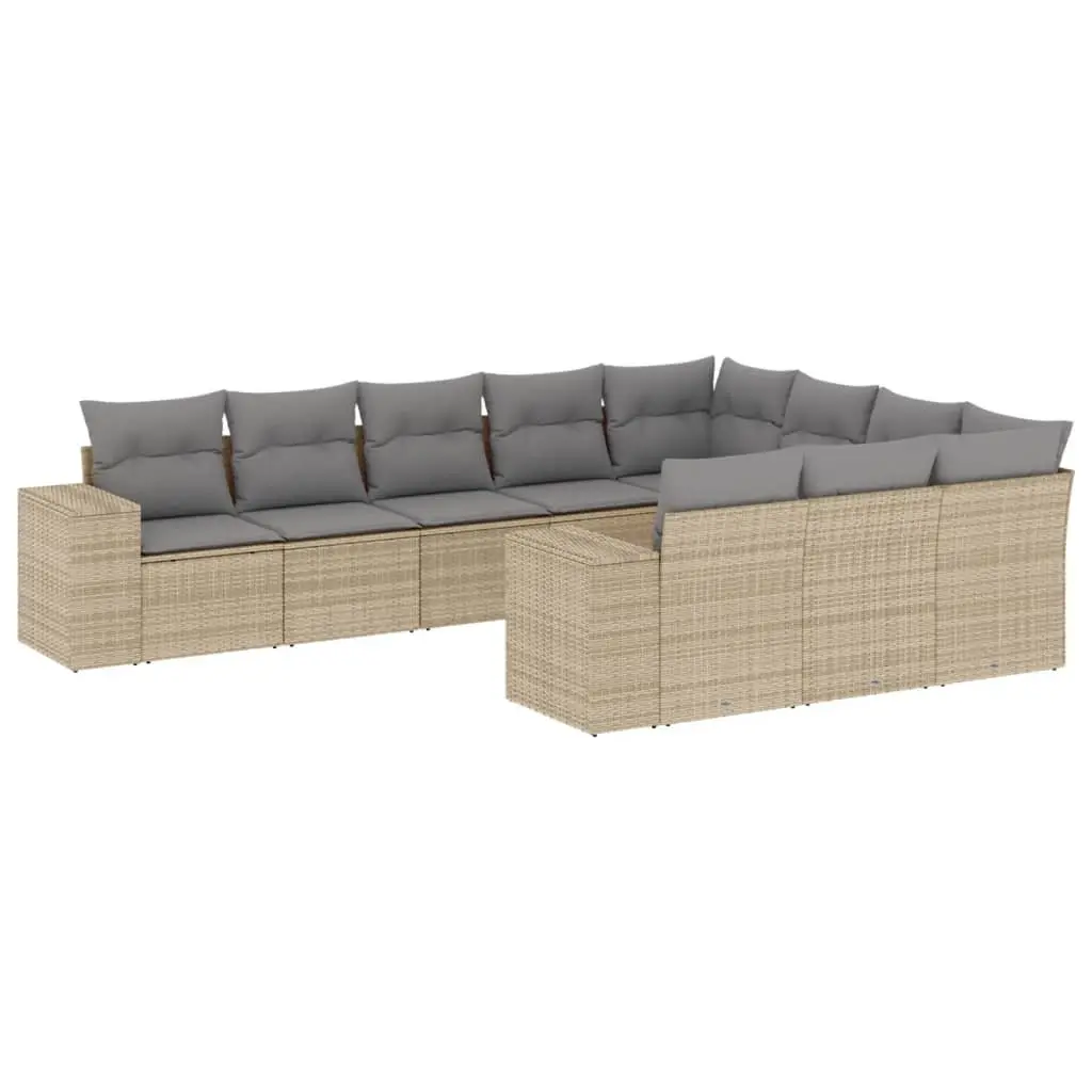 Garden Sofa Set 10 Piece Outdoor Furniture Patio Beige Poly Rattan Modular