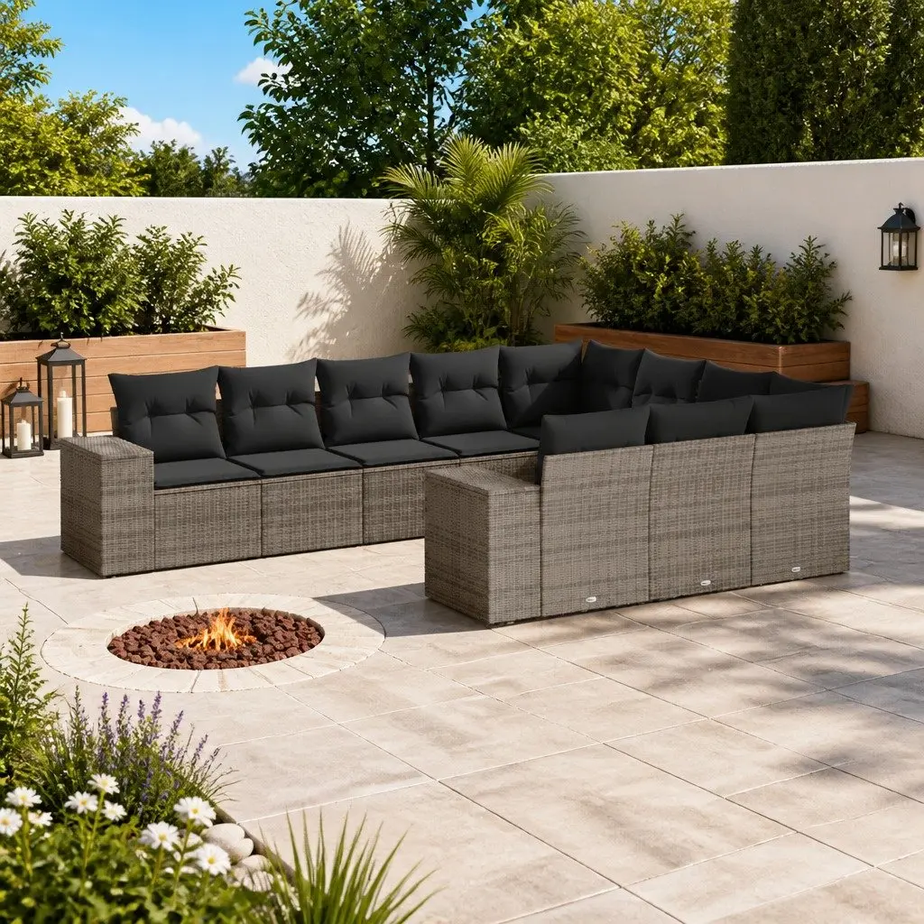 Garden Sofa Set Modular PE Rattan 10 Piece Outdoor Furniture Grey
