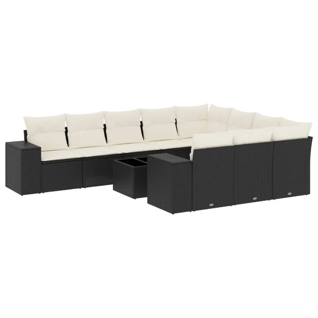 Garden Sofa Set 11 Piece Outdoor Furniture Black Poly Rattan Patio Lounge