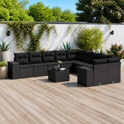 Garden Sofa Set 11 Piece Outdoor Furniture Patio Poly Rattan Black Modular