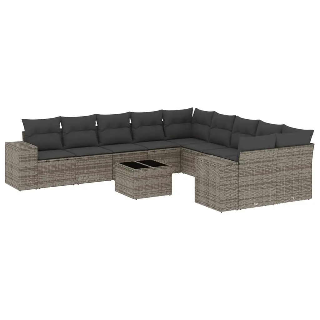 Garden Sofa Set 11 Piece Outdoor Furniture Patio Grey Poly Rattan with Cushions