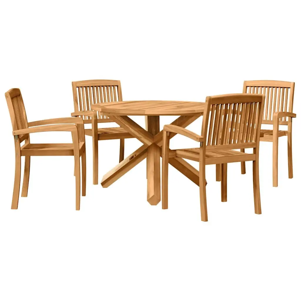Outdoor Dining Set 5 Pieces Round Table Garden Patio Furniture Brown Wood