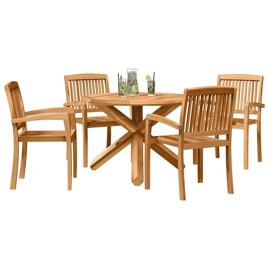 Outdoor Dining Set 5 Pieces Round Table Garden Patio Furniture Brown Wood