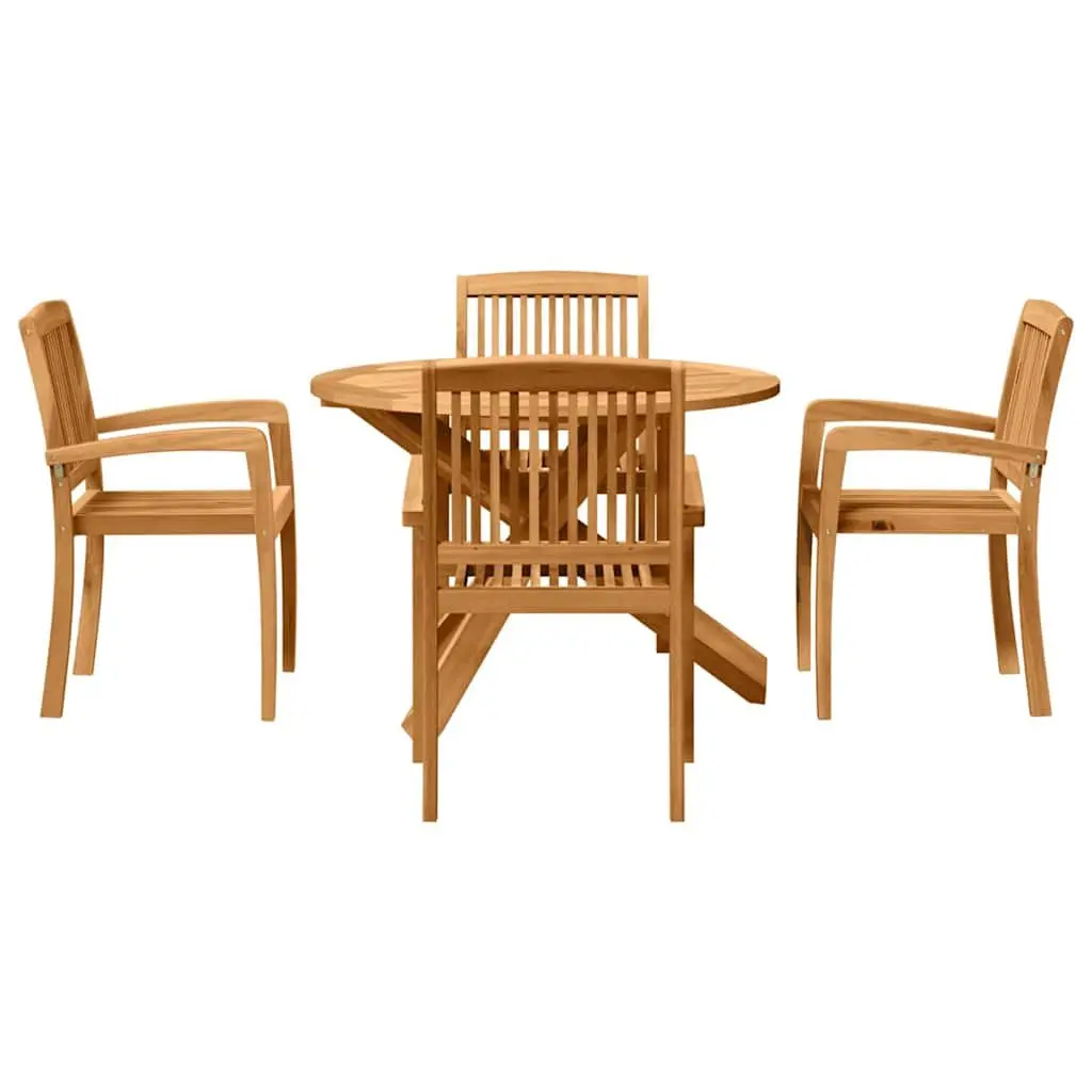 Outdoor Dining Set 5 Pieces Round Table Garden Patio Furniture Brown Wood