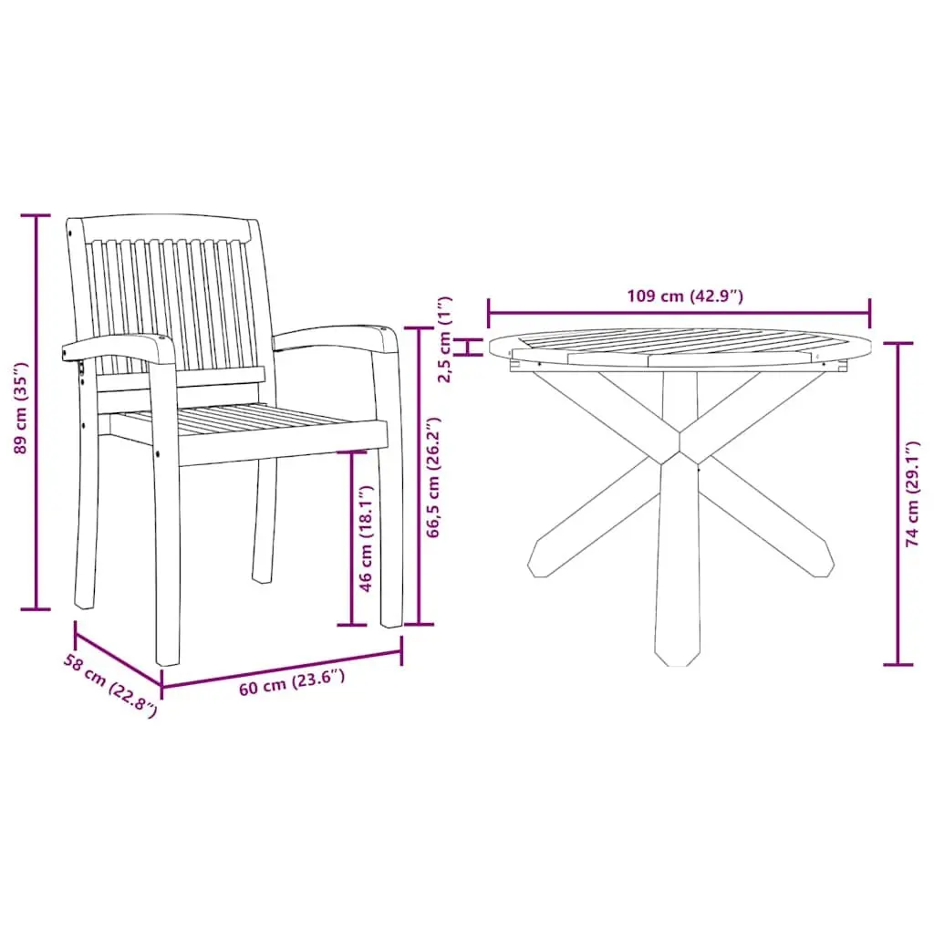 Outdoor Dining Set 5 Pieces Round Table Garden Patio Furniture Brown Wood