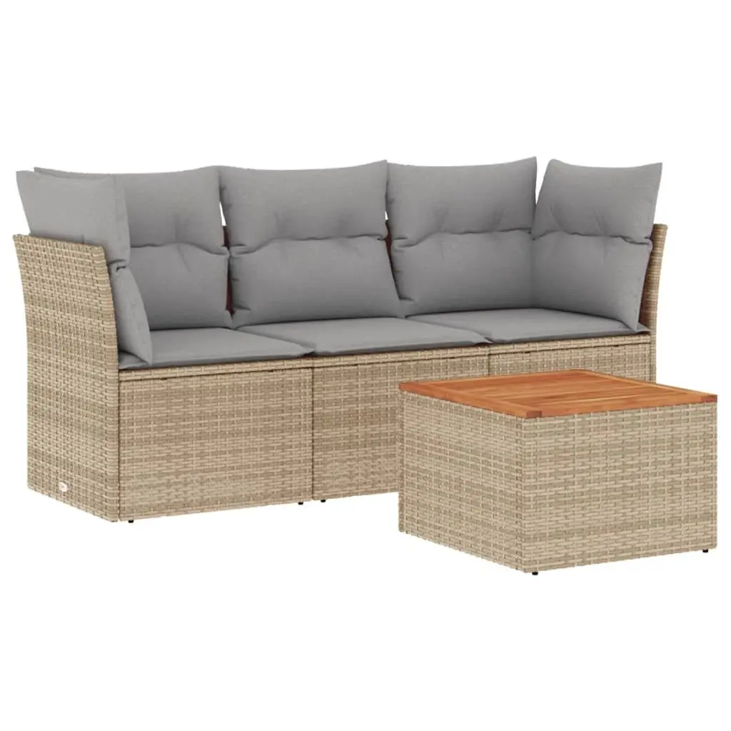 Garden Sofa Set 4 Piece Outdoor Furniture Beige Poly Rattan Patio Lounge with