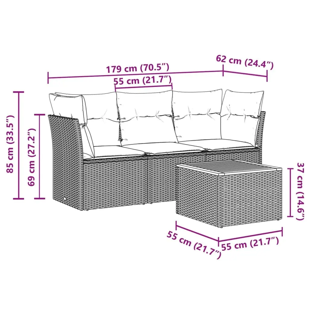 4 Piece Garden Sofa Set with Cushions