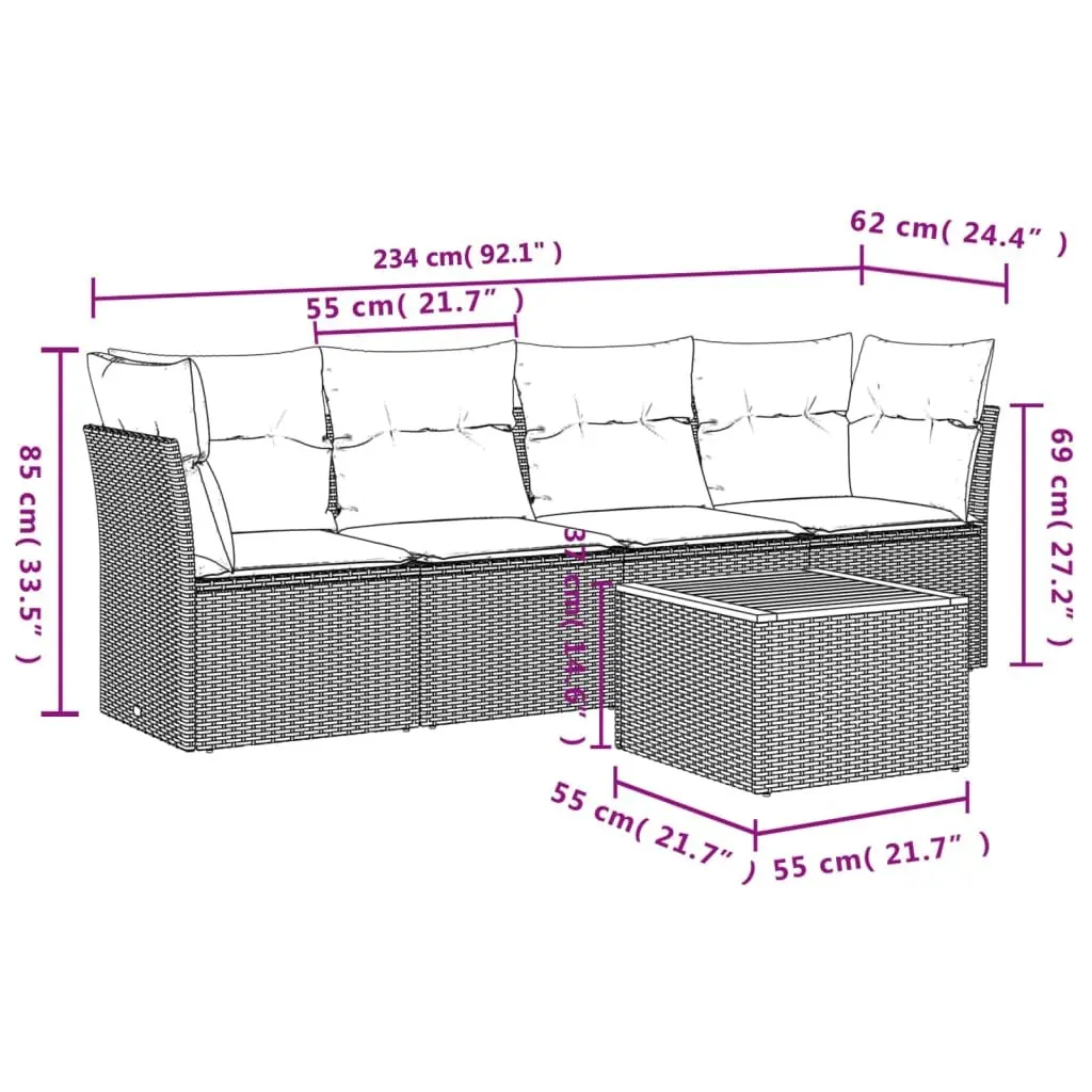 Garden Sofa Set 5 Piece Outdoor Furniture Patio Beige Poly Rattan with Cushions