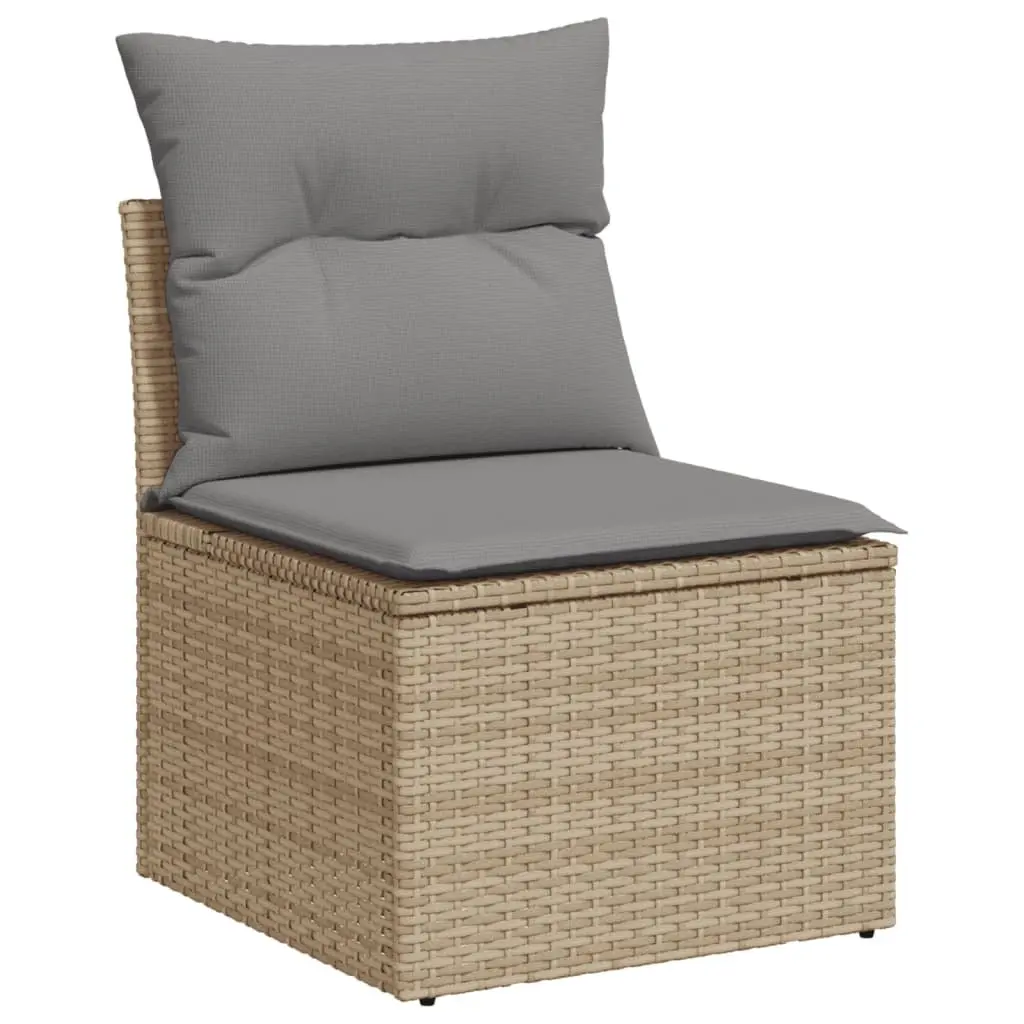 6 Piece Garden Sofa Set PE Rattan Beige with Cushions Acacia Wood Table Top