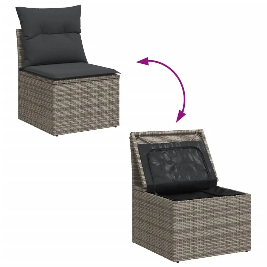 Garden Sofa Set 6 Piece Outdoor Furniture Grey Poly Rattan Patio with Storage