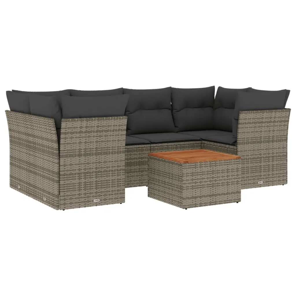 7 Piece Garden Sofa Set Poly Rattan Grey Outdoor Furniture with Storage